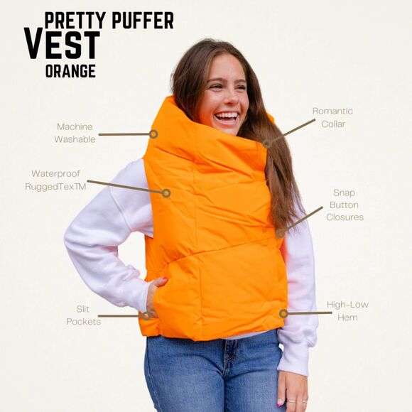 Pretty Rugged Waterproof Puffer Vest Orange M/L NWT Puffy Warm Fall Vibes - Picture 10 of 10